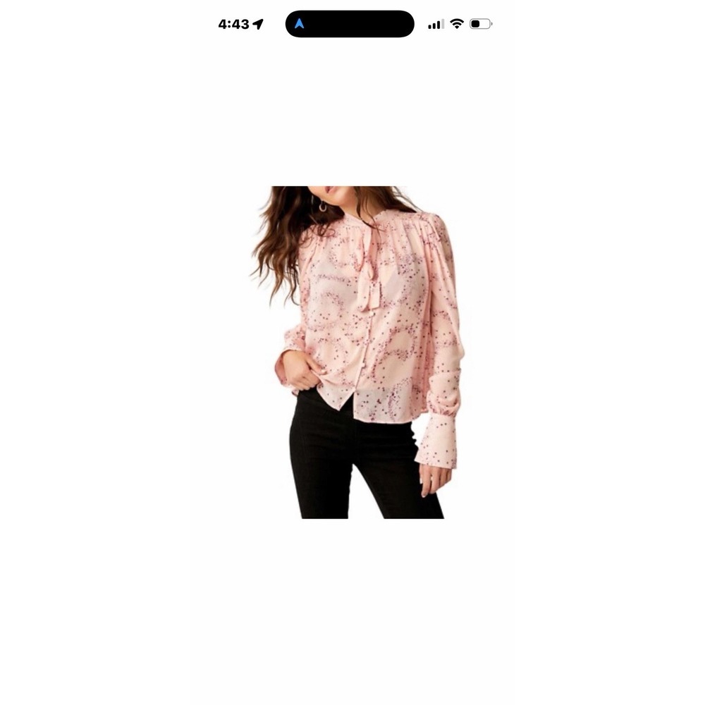 Free People Blouse Sz S Pink Ruffle Tie Neck‎ Sheer Boho OB1828859 Flowy